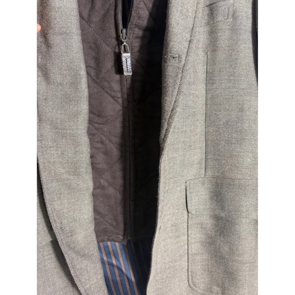 Stafford Essentials Mens 40R Slim Fit Brown Wool Blend Blazer Quilted Bib Jacket